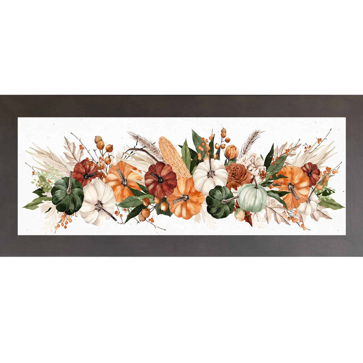 Harvest Wide Landscape Wall Art – Watercolor Pumpkin Corn Wheat Autumn Farmhouse Mantle Decor (SB949)