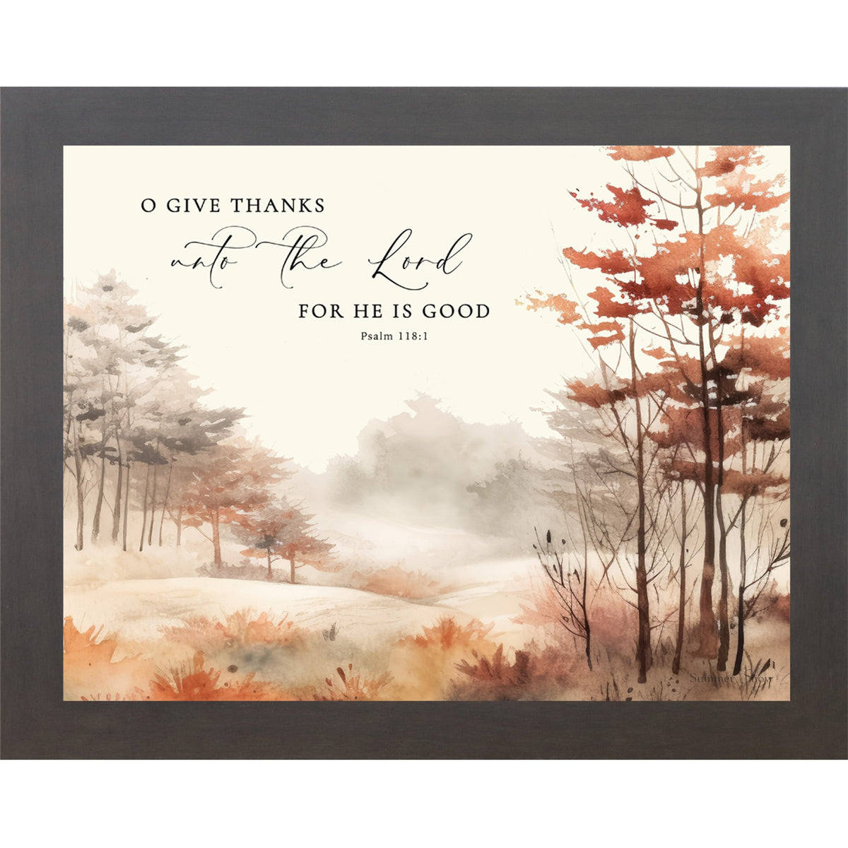 O Give Thanks Unto the Lord Wall Art – Psalm 118:1 Watercolor Autumn Landscape Christian Decor (SB250)