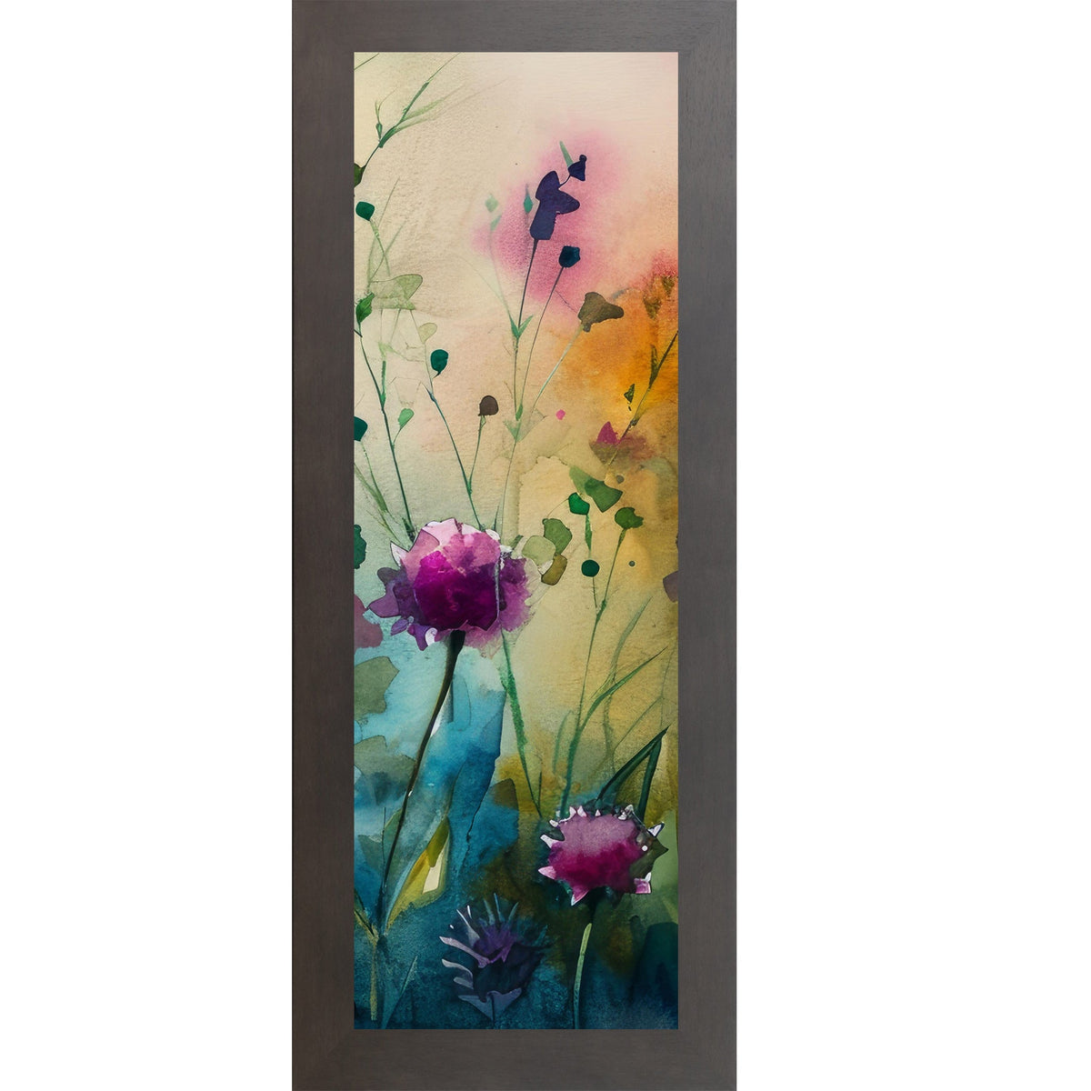 Teal Wildflower Wall Art – Watercolor Floral Narrow Portrait Botanical Decor (SB929)