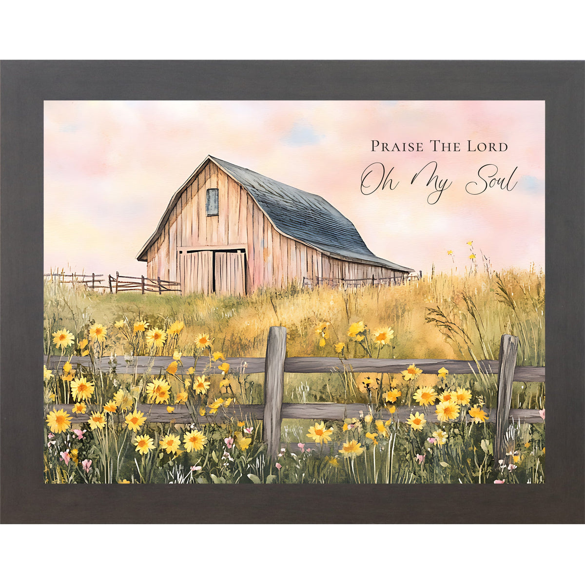 Praise The Lord Oh My Soul Wall Art – Christian Farmhouse Barn Sunflower Landscape Framed Decor (SB254)