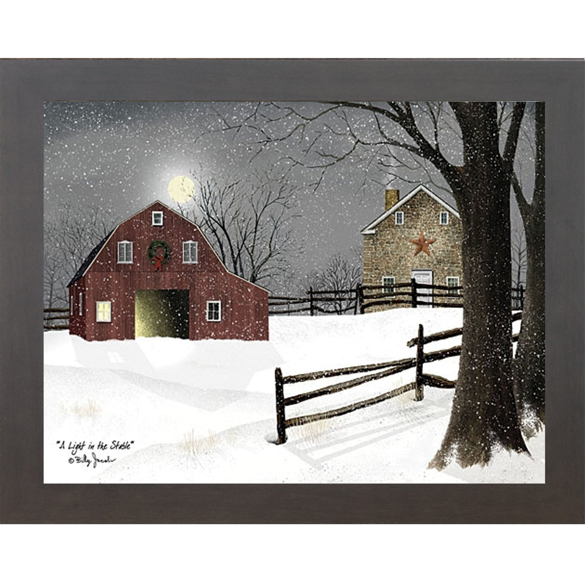 A Light in the Stable Wall Art by Billy Jacobs – Winter Barn Christmas Framed Print (BJ1068)
