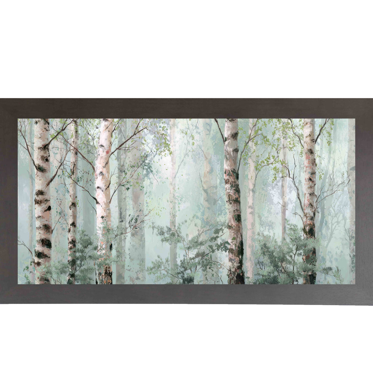 Birch Forest Mist Wall Art – Soft Watercolor Birch Tree Wide Landscape Scenic Decor (SB737)