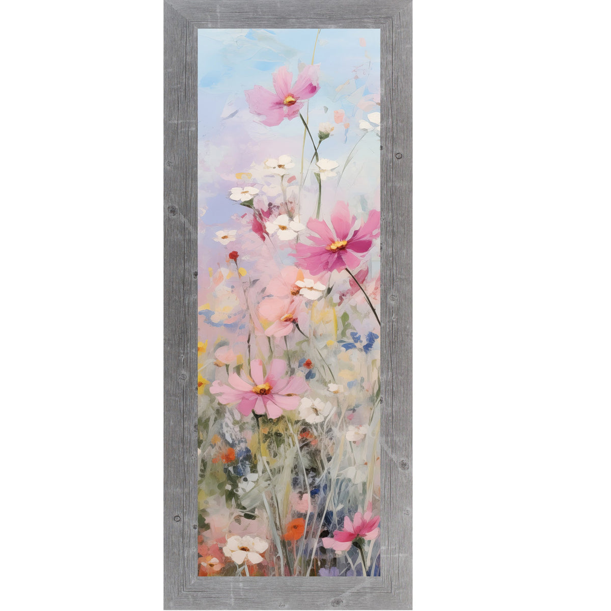 Slim Vertical Floral Wall Art – Soft Pink & Blue Watercolor Flowers (SB905)