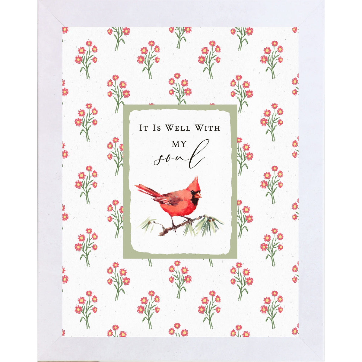 It Is Well With My Soul Cardinal Wall Art | Christian Floral Framed Decor | Red Bird Faith Print | SB176