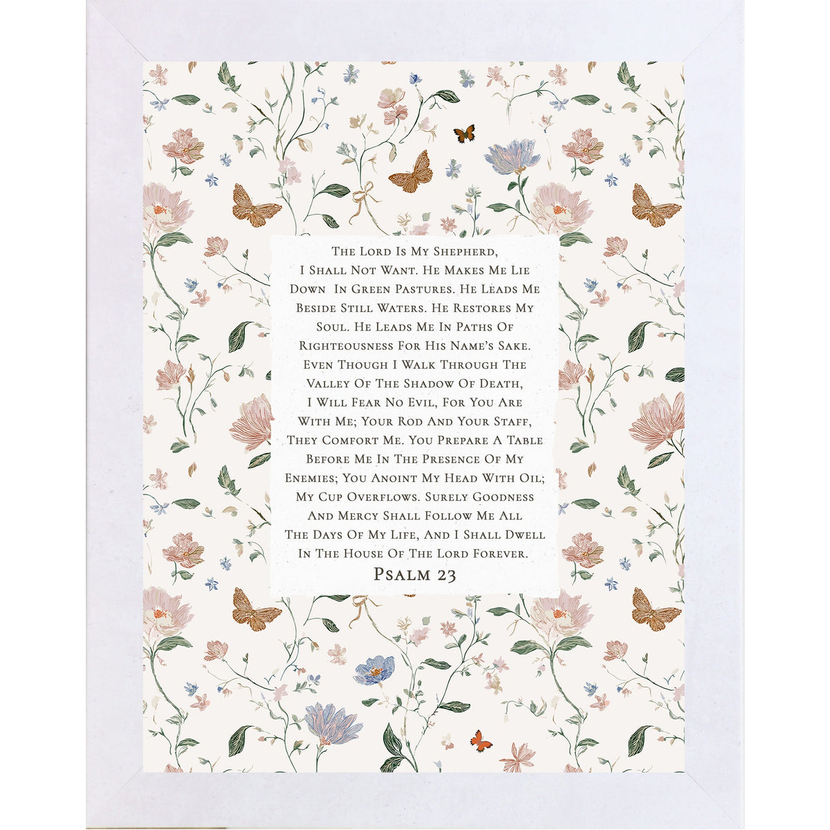 Psalm 23 Framed Wall Art – The Lord Is My Shepherd Floral Scripture Decor – Vertical Christian Wall Decor SB170