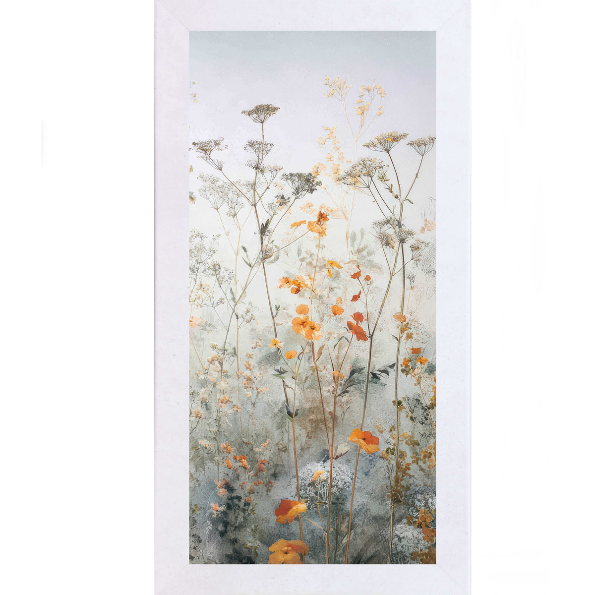 Soft Spring Wildflower Meadow Wall Art – Light Blue Botanical Floral Decor – Tall Vertical Framed Art (SB753)