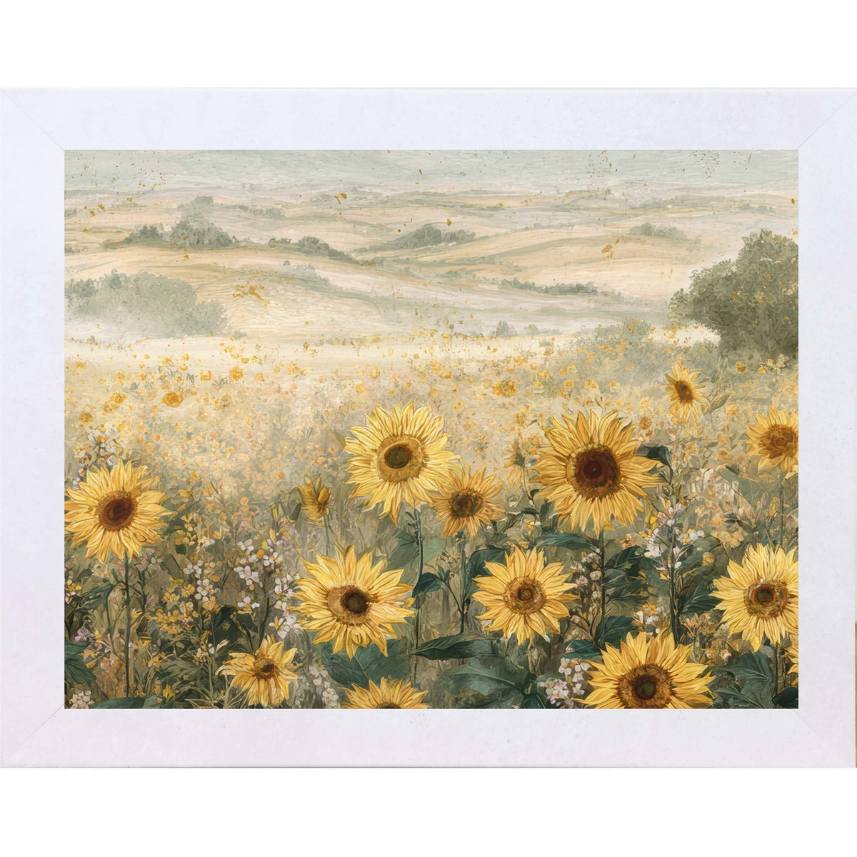 Sunflower Fields of Bliss – Framed Sunflower Landscape Wall Art, Wide Scenic Floral Decor (SB163)