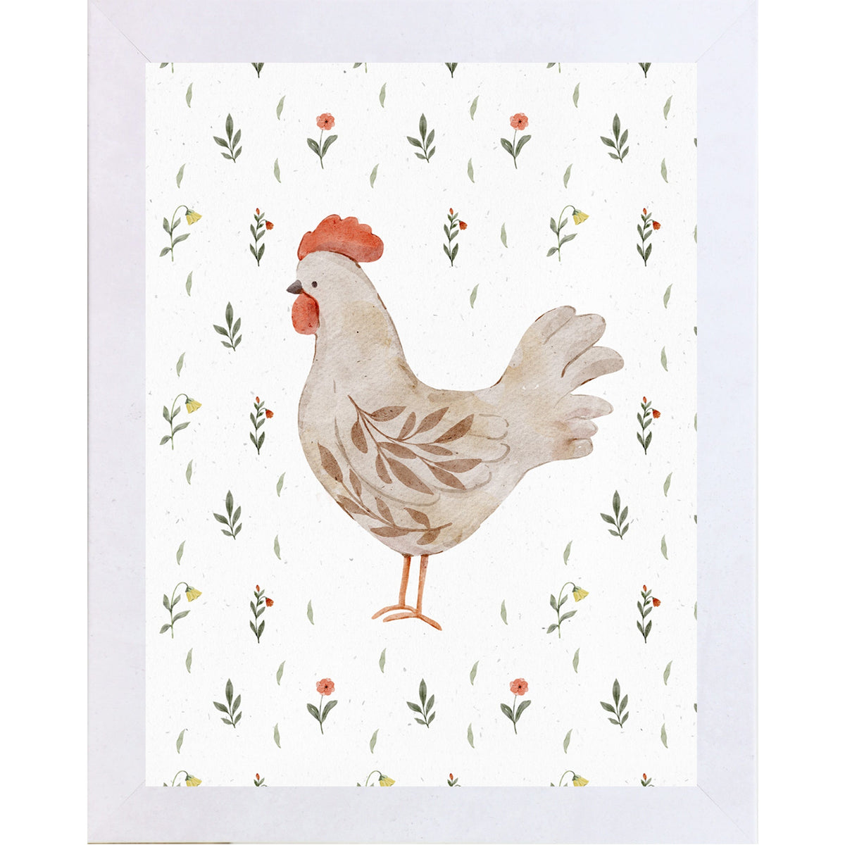 Watercolor Chicken Wall Art – Left Facing Hen – Neutral Farmhouse Kitchen Decor – Rustic Farm Print (SB172)