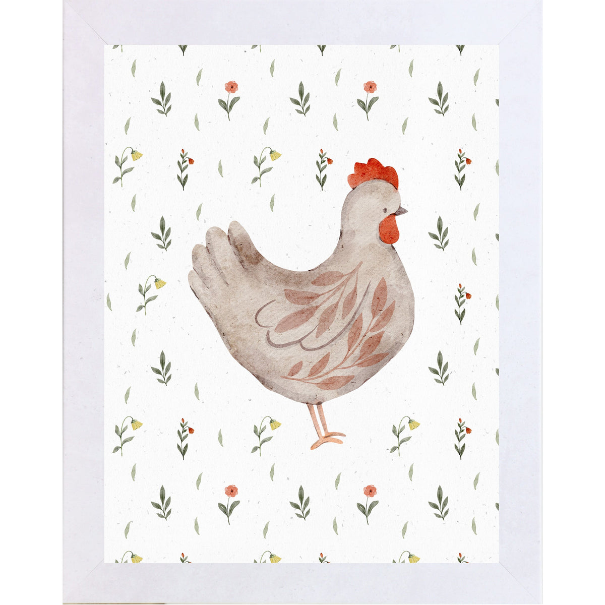 Watercolor Chicken Wall Art – Right Facing Hen – Neutral Farmhouse Kitchen Decor – Rustic Farm Print (SB171)