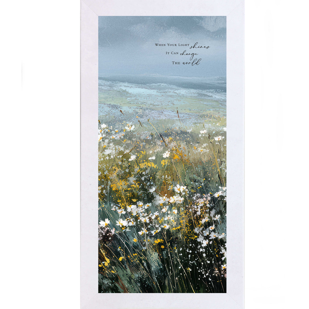 When Your Light Shines – Inspirational Floral Landscape Framed Wall Art, Watercolor Meadow Quote Decor (SB751)