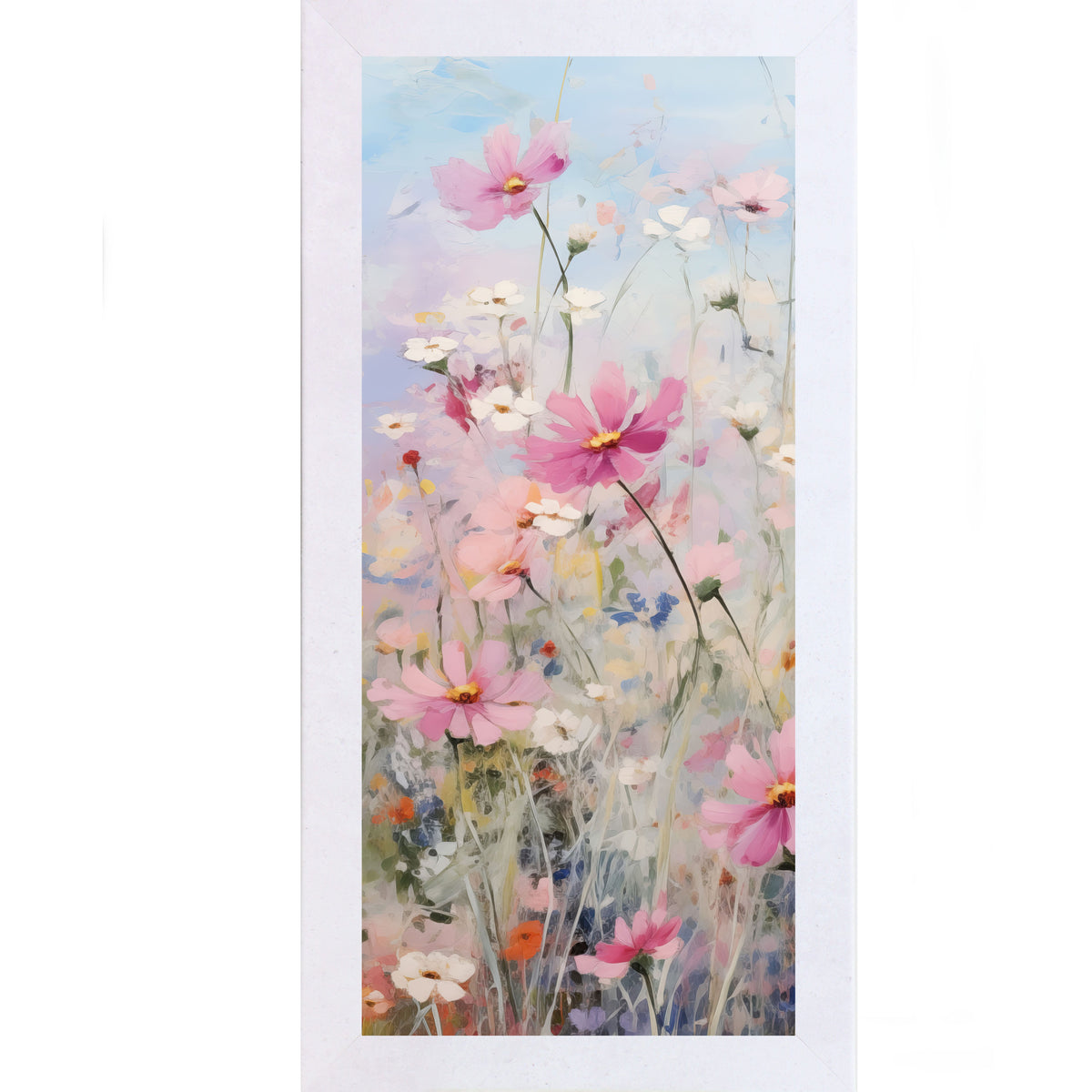 Cosmos Meadow Wall Art – Impressionist Pink Wildflower Tall Portrait Floral Farmhouse Decor (SB728)