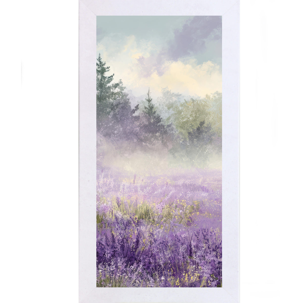 Lavender Field Wall Art – Misty Purple Wildflower Forest Tall Portrait Farmhouse Floral Decor (SB746)