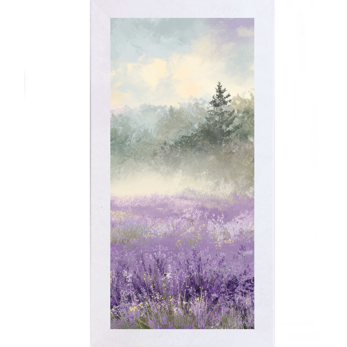Lavender Field Wall Art – Misty Purple Wildflower Forest Tall Portrait Farmhouse Floral Decor (SB747)