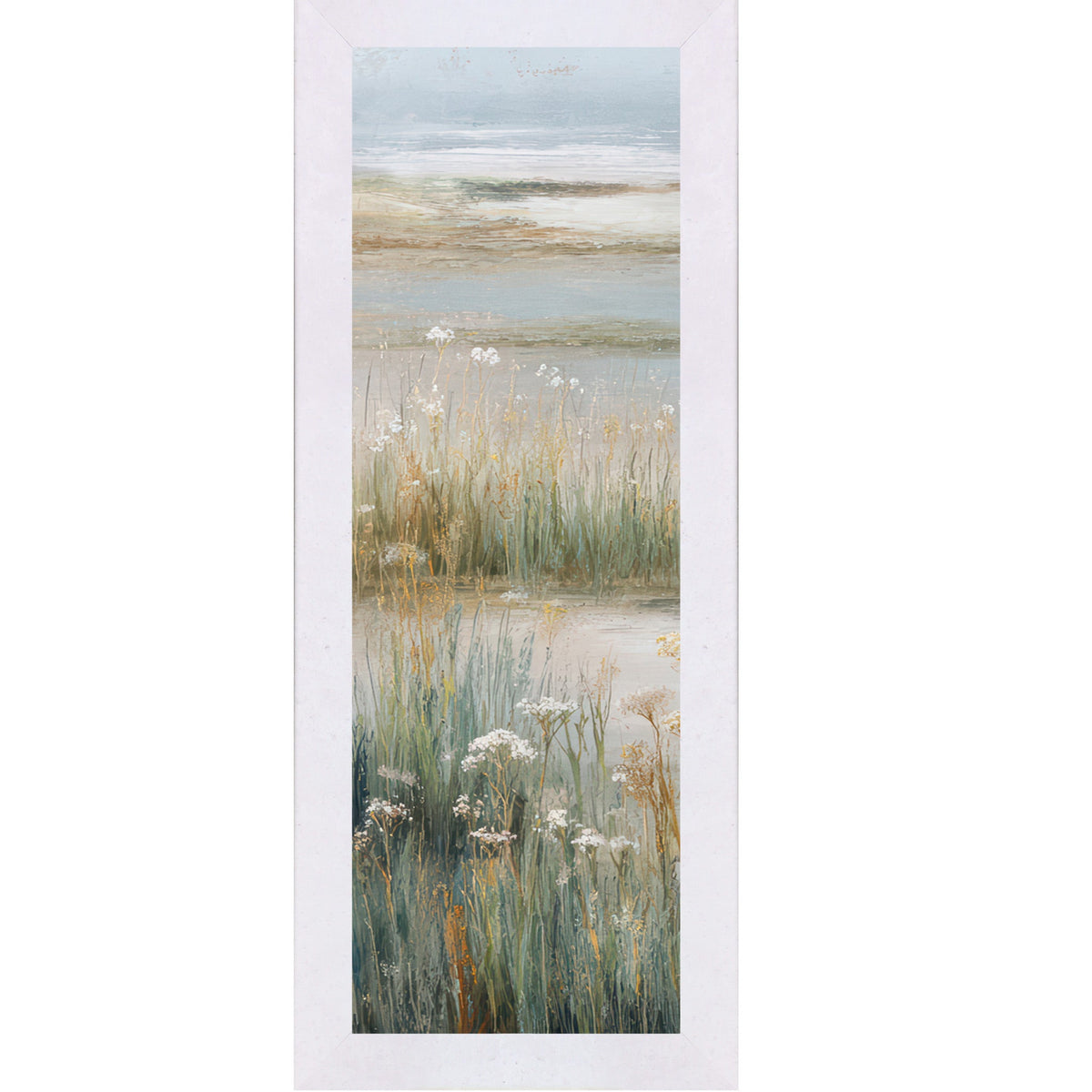 Coastal Marsh Wall Art – Tidal Grasses Wildflowers Narrow Portrait Wetland Decor Left Panel (SB917)