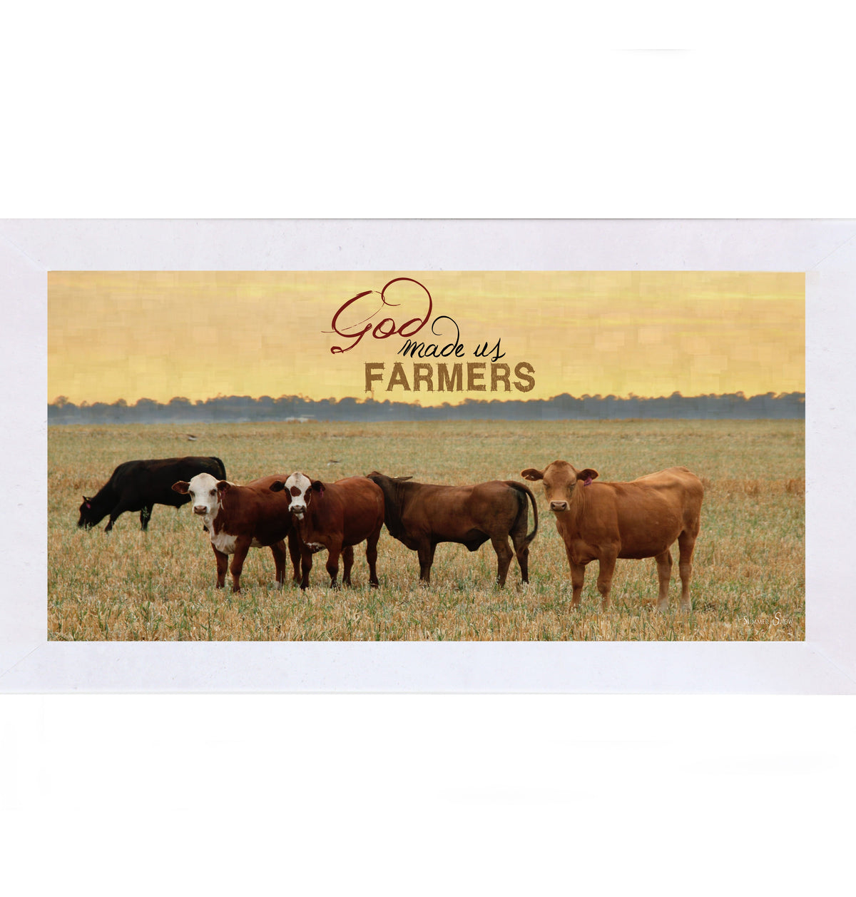 God Made Us Farmers Wall Art – Cattle Sunset Wide Landscape Farmhouse Decor (SSW1316)
