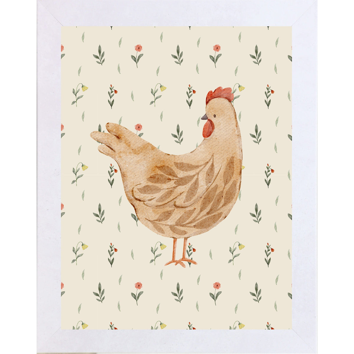 Rustic Farmhouse Hen Wall Art – Watercolor Chicken Portrait Farmhouse Kitchen Art (SB240)
