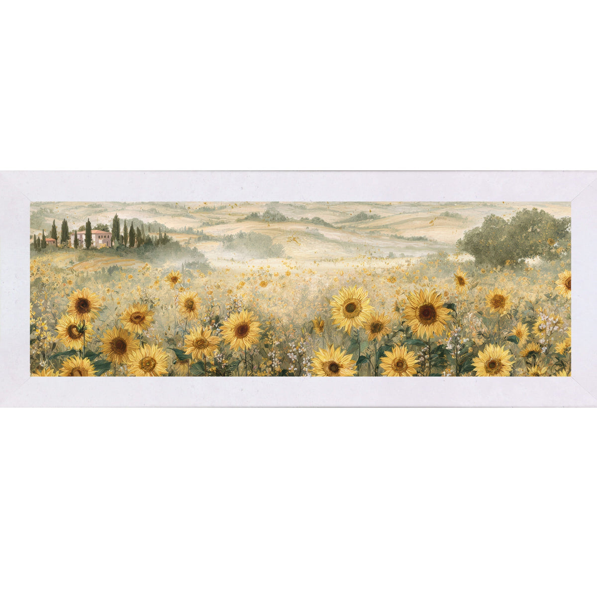 Tuscan Sunflower Field Wall Art – Italian Countryside Floral Wide Landscape Decor (SB921)
