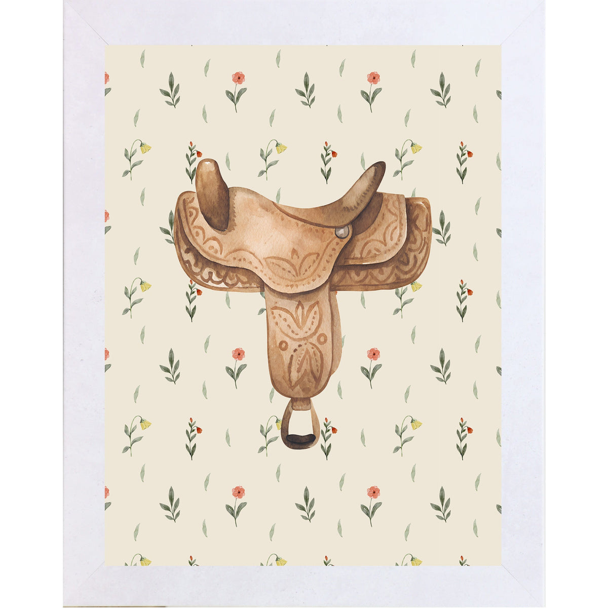 Western Saddle Wall Art – Watercolor Floral Equestrian Decor Cowgirl Horse Lover Gift (SB223)