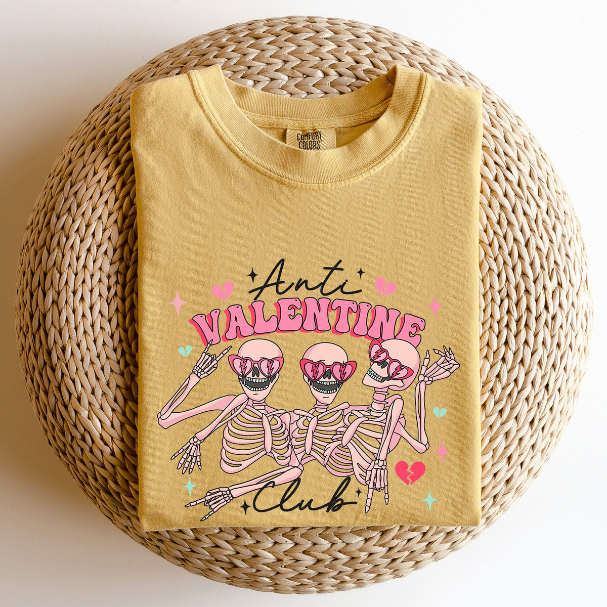 Anti Valentine's Club Skeleton Valentine's Day Edition Vintage Comfort Colors Tee