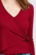 Burgundy Side Buckle Detail Rib Knit Top