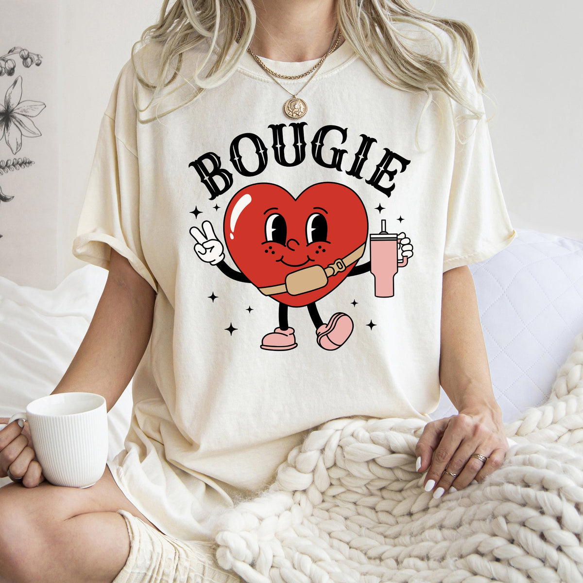 Bougie Heart Boujee Luxe Love Statement For Valentine's Day Inspired Vintage Vibe Edition Comfort Colors Tee