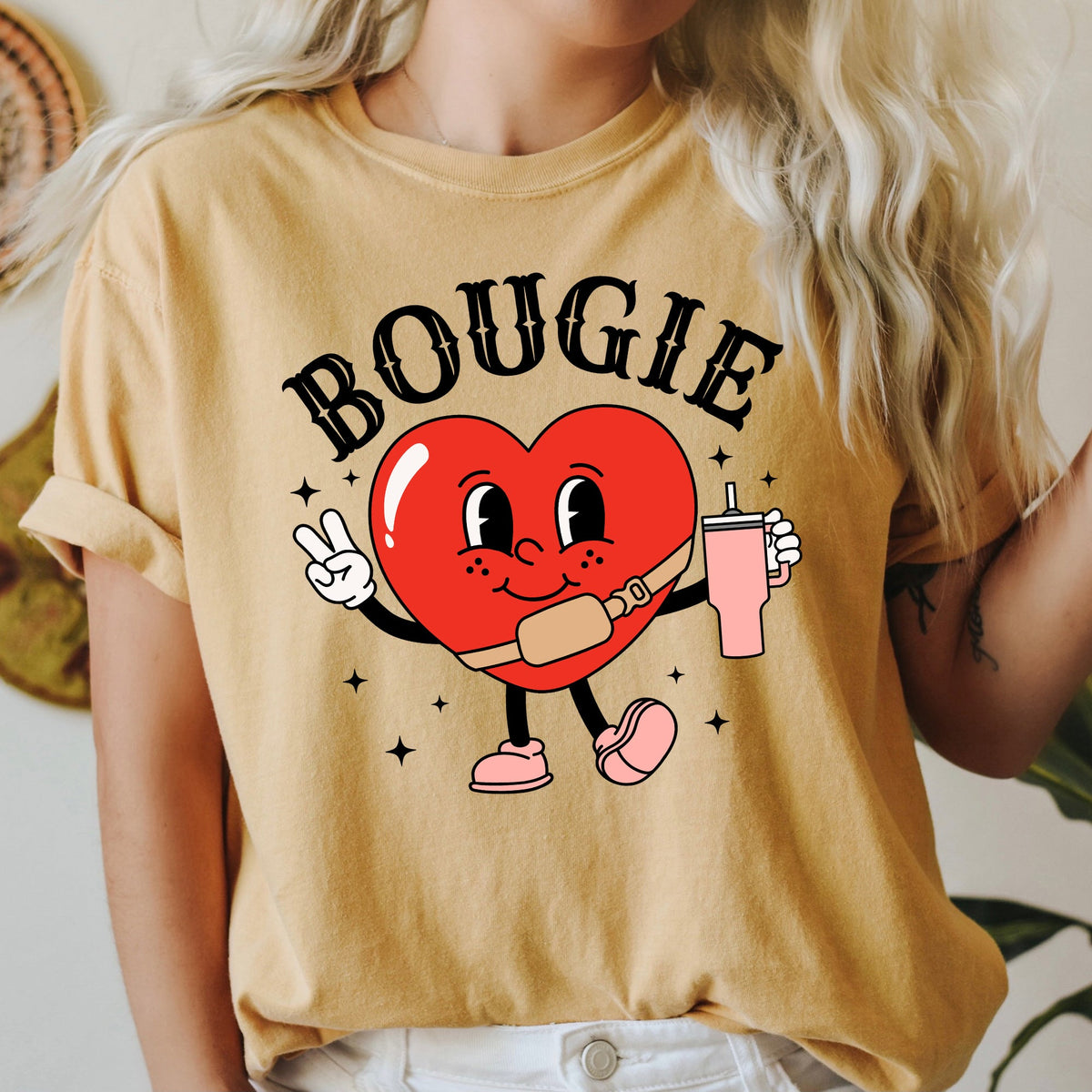 Bougie Heart Boujee Luxe Love Statement For Valentine's Day Inspired Vintage Vibe Edition Comfort Colors Tee