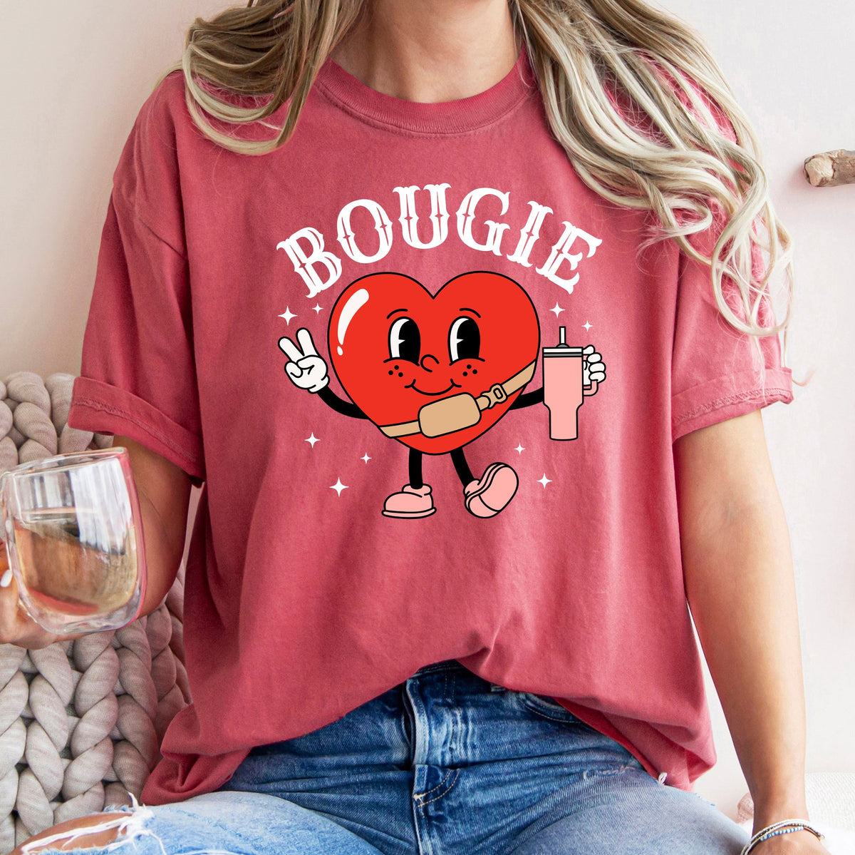Bougie Heart Boujee Luxe Love Statement For Valentine's Day Inspired Vintage Vibe Edition Comfort Colors Tee